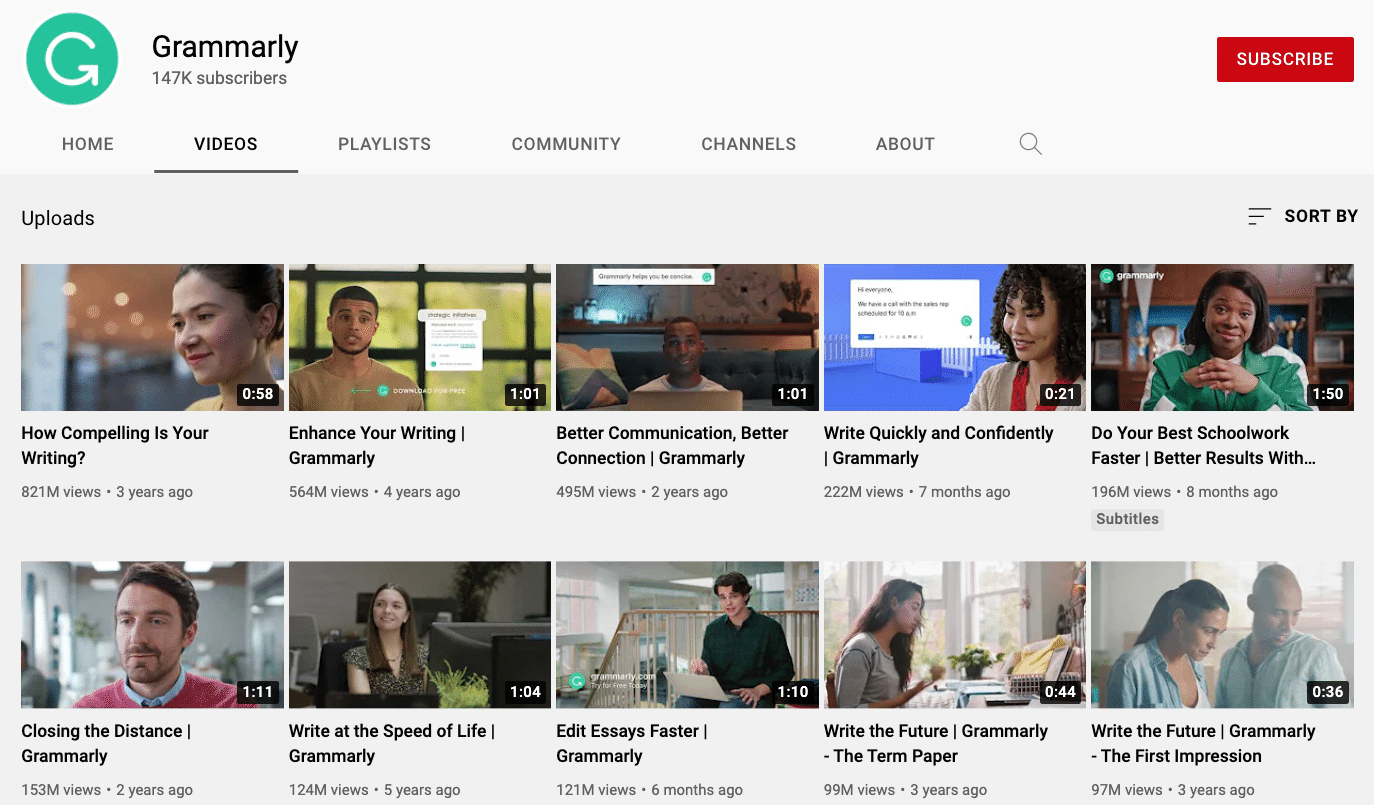 Grammarly YouTube channel