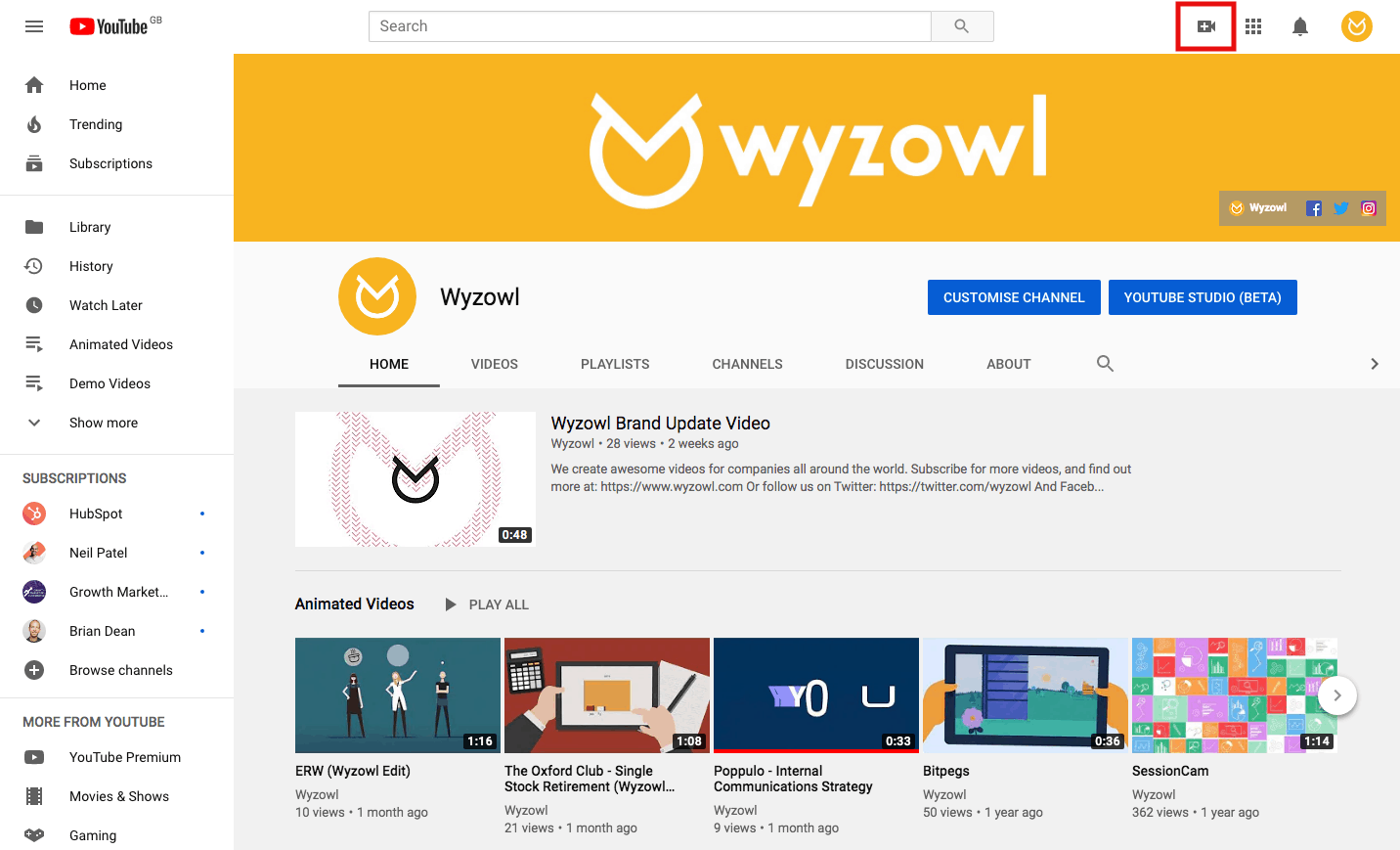 Wyzowl YouTube page