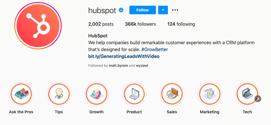 HubSpot Instagram profile