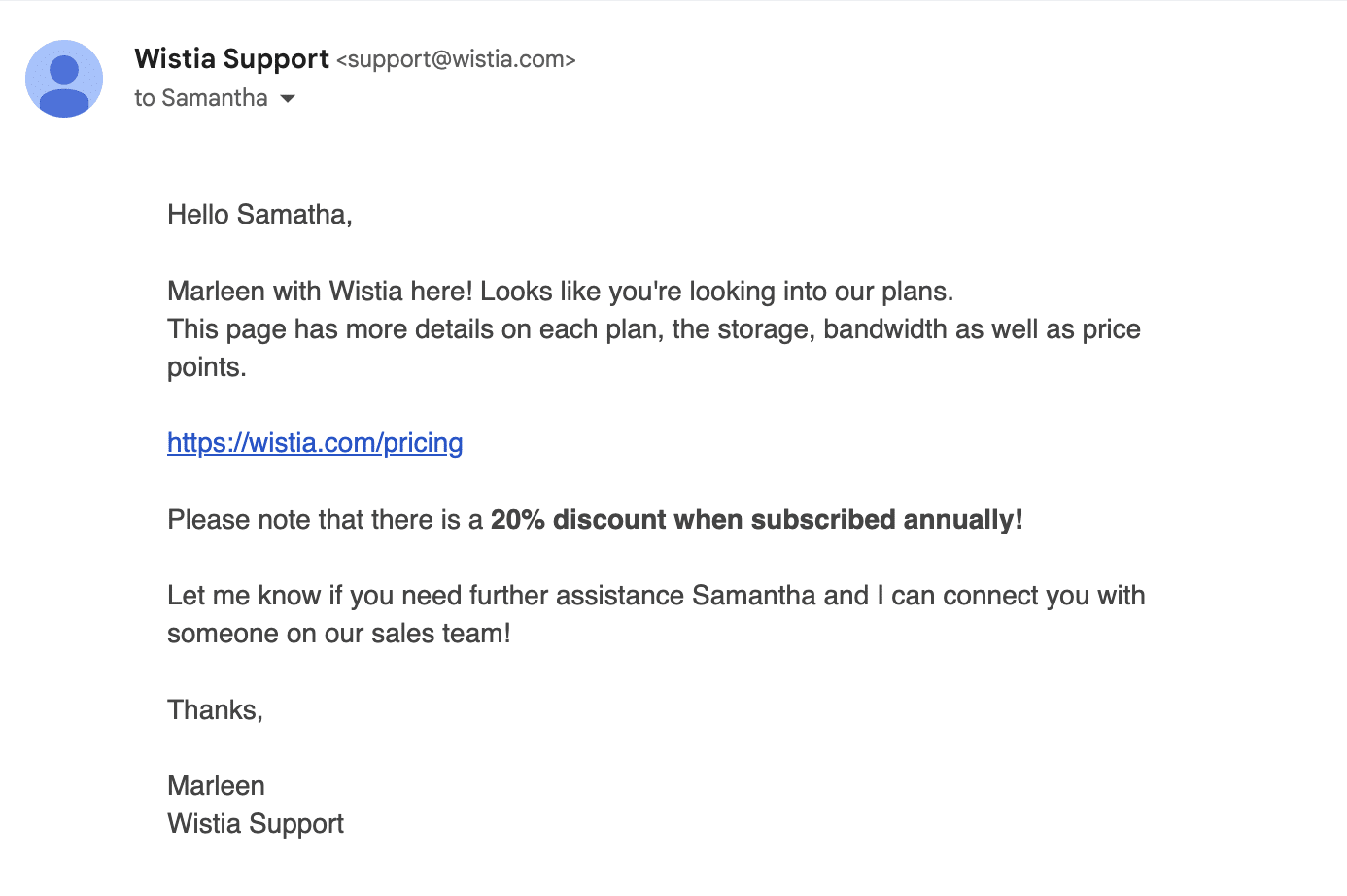 Wistia support email