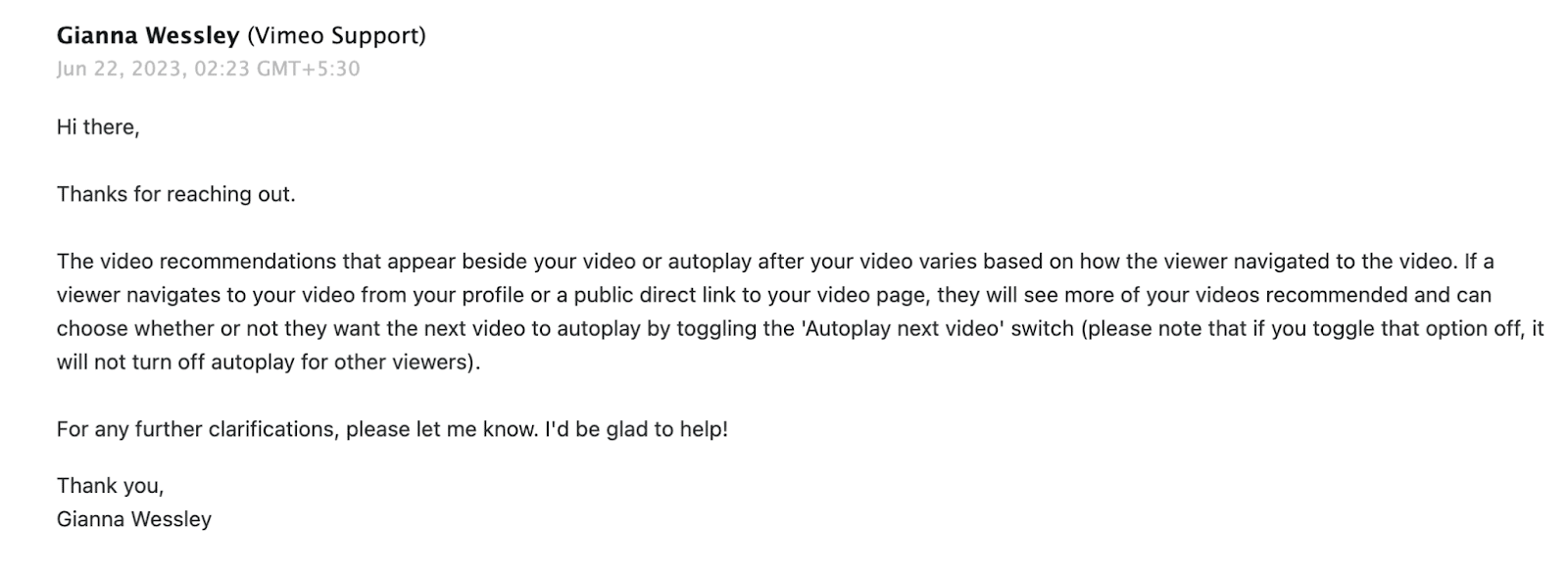 Vimeo support email